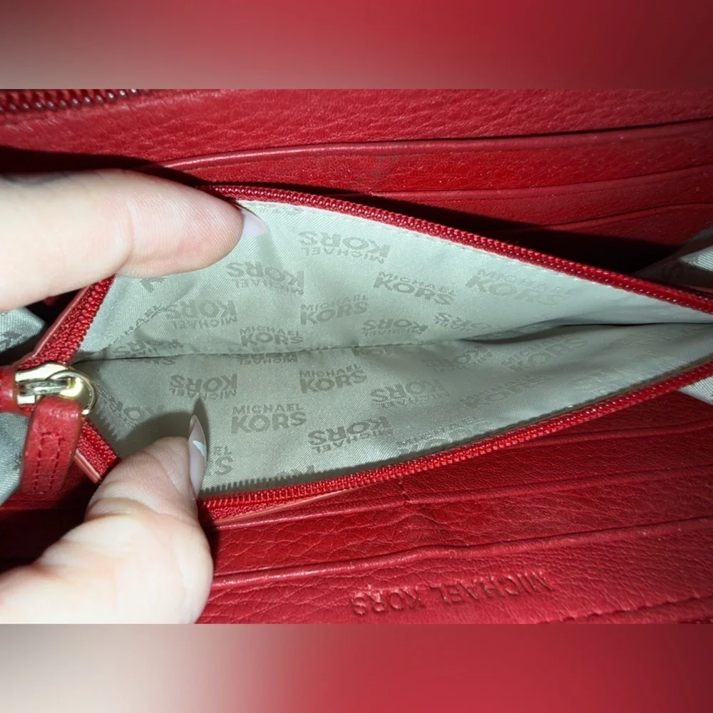 Michael Kors red leather zip around wallet